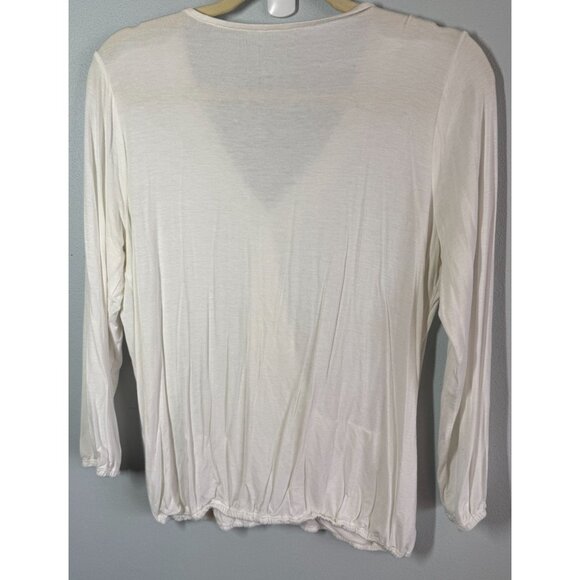 Soho Women Wrap Long Sleeve Knit Top Medium Ivory Lace Collar Lightweight Relaxe - Picture 2 of 12